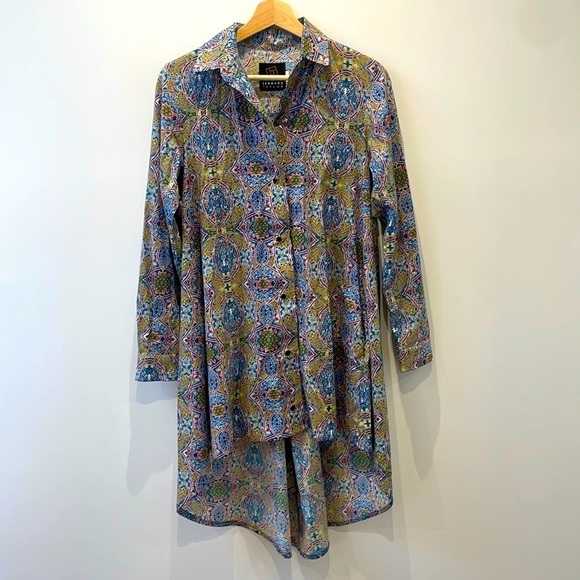 Lennard Taylor BRENDA SWING COTTON PRINT longsleeve dress shirt oversized sz XXS - Picture 4 of 12